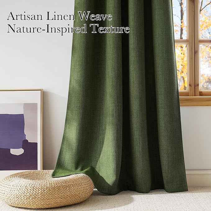 NICETOWN Faux Linen Froest Green Blackout Curtains 84 inches Long - Image 3