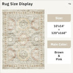 10x14 Area Rugs for Living Room, Non Slip Machine Washable Vintage Rugs - Image 3