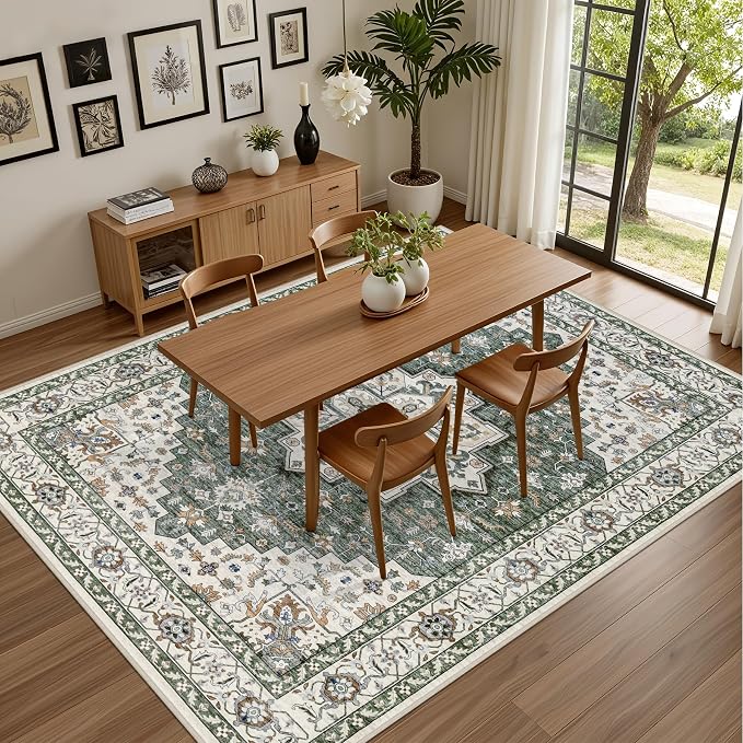 6x9 Area Rugs Living Room Rug: Washable Vintage Boho Medallion Rug No Slip - Image 5