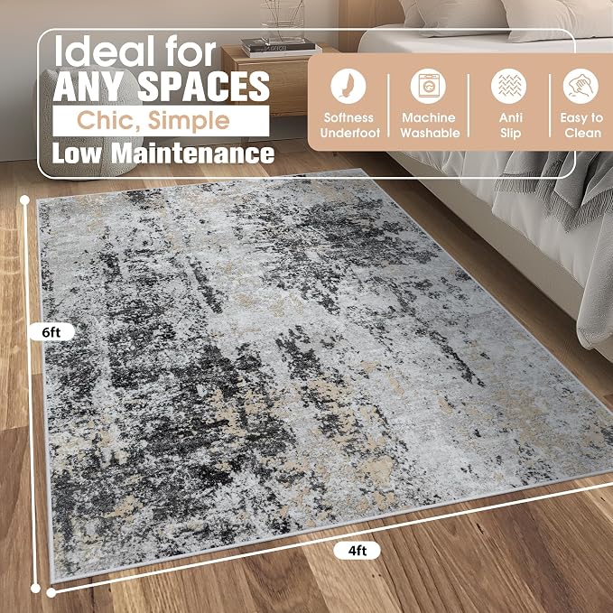 4x6 Area Rugs for Living Room Rug Washable: Abstract Rug for Dining Room - Image 2