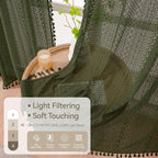 WAZZIO Boho Lace Curtains 84 Inches 2 Panel, Light Filtering Privacy Tassel & - Image 4