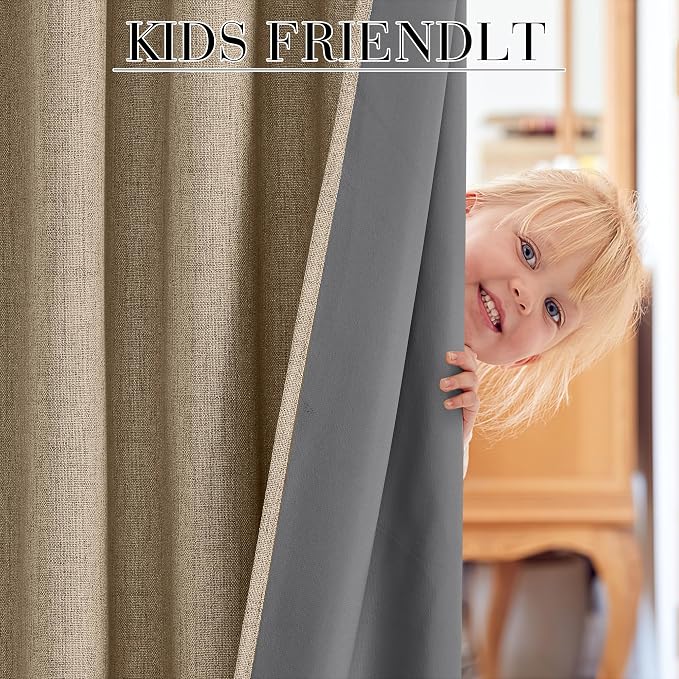 RYB HOME Burlap 100% Blackout Linen Curtains 72 inch Long, Thermal Insulated & - Image 5