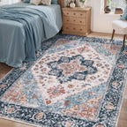 SERISSA 4x6 Boho Bedroom Rug, Washable Non Slip Vintage Blue Orange Area Rugs by SERISSAHomeDecorCollection