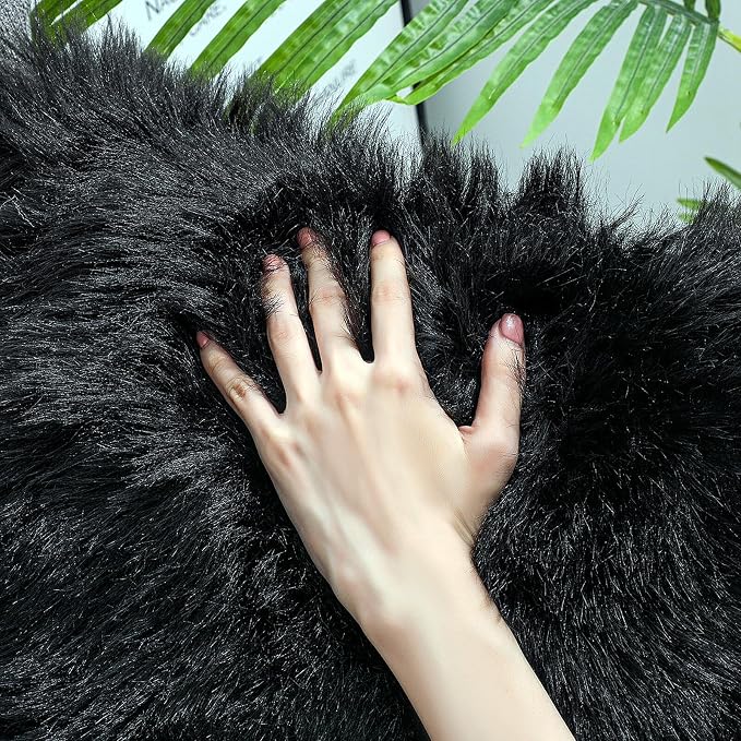 linmopm Faux Fur Rug Sheepskin Shag Fluffy Fuzzy Black 3x3 ft Rugs - Image 4