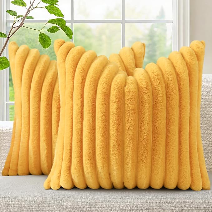 decorUhome Summer Cozy Faux Fur Throw Pillow Covers 16x16 Set of 2 Decorative by decorUhome