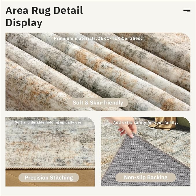 Abstract Rug 5x7 Machine Washable Area Indoor Orange Low Pile Non-Slip Foldable - Image 6