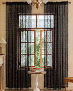 WAZZIO Boho Lace Curtains 84 Inch -Vintage Victorian Sheer Panel Drape Floral - Image 3