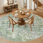 9x9 Green/Ivory Round Rug 9ft Living Room Circle Rug Vintage Round Area Rug Non - Image 4