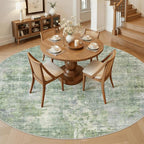 8x8 Green/Ivory Round Rug 8ft Living Room Circle Rug Vintage Round Area Rug Non - Image 2