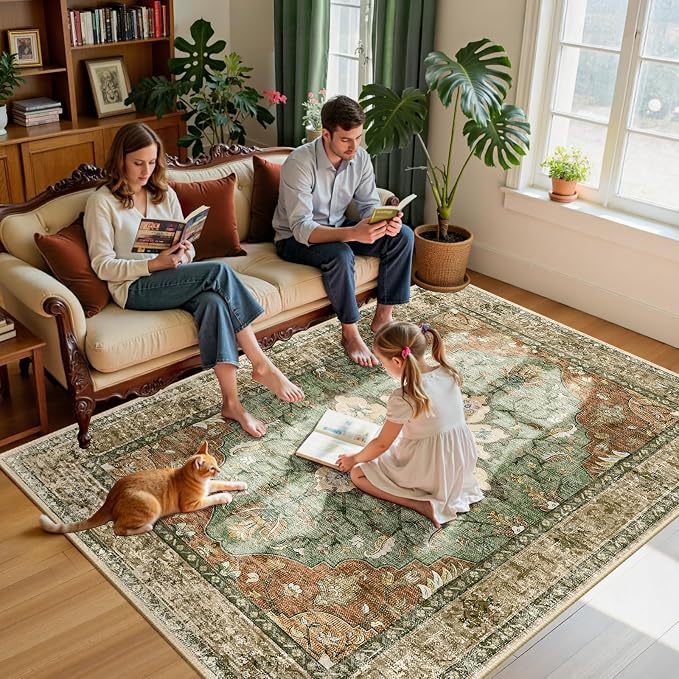 RELEANY Area Rugs 6'x9' Washable Non-Slip, Floral Vintage Distress Print - Image 4