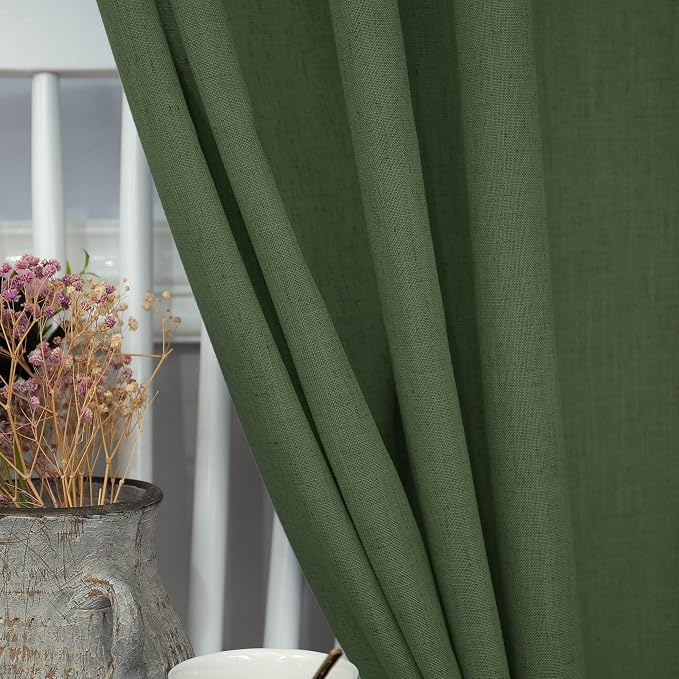 Olive Green Linen Curtains 84 Inch Length - Image 3