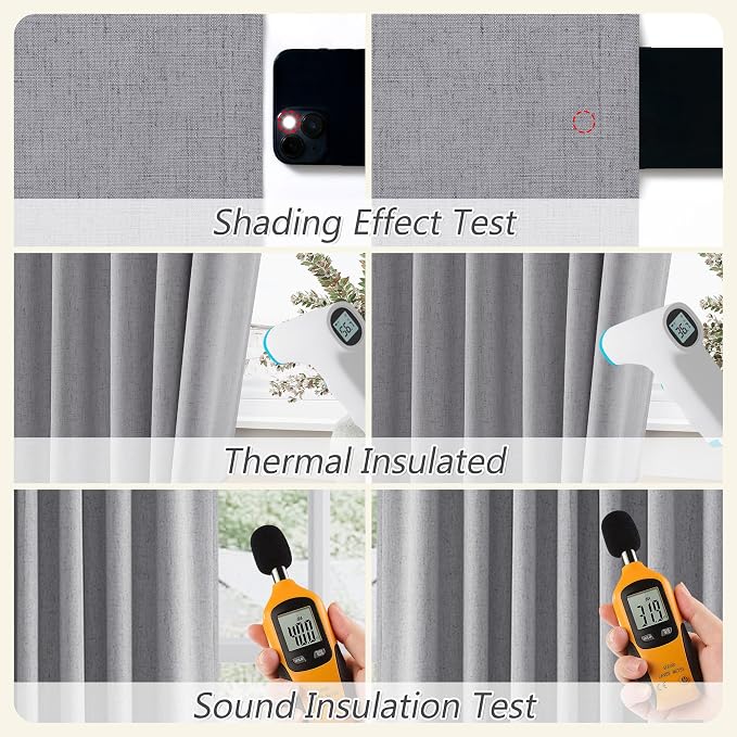 Guken Grey 100% Blackout Curtains 96 Inch Length 2 Panels Set - Image 5