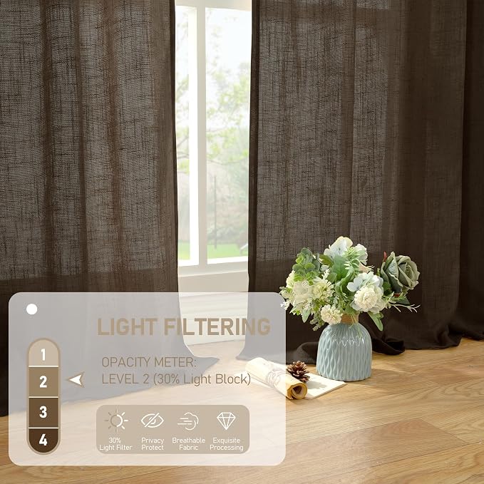 LAMIT Linen Curtains 90 Inch for Living Room, Back Tab and Rod Pocket Linen - Image 4