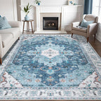 SERISSA Boho 8x10 Area Rugs Blue, Washable Vintage Large Living Room Rug by SERISSAHomeDecorCollection