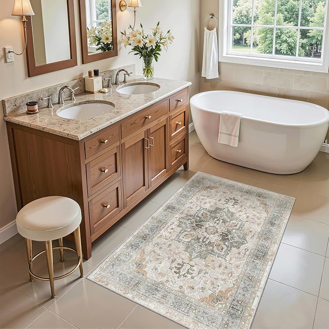 Madane Washable Area Rug 2x3, Small Entryway Rug Non-Slip Vintage Door Mat - Image 3
