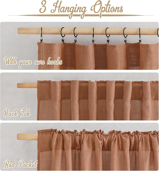 NICETOWN Linen Caramel Curtains & Drapes Privacy - Image 3