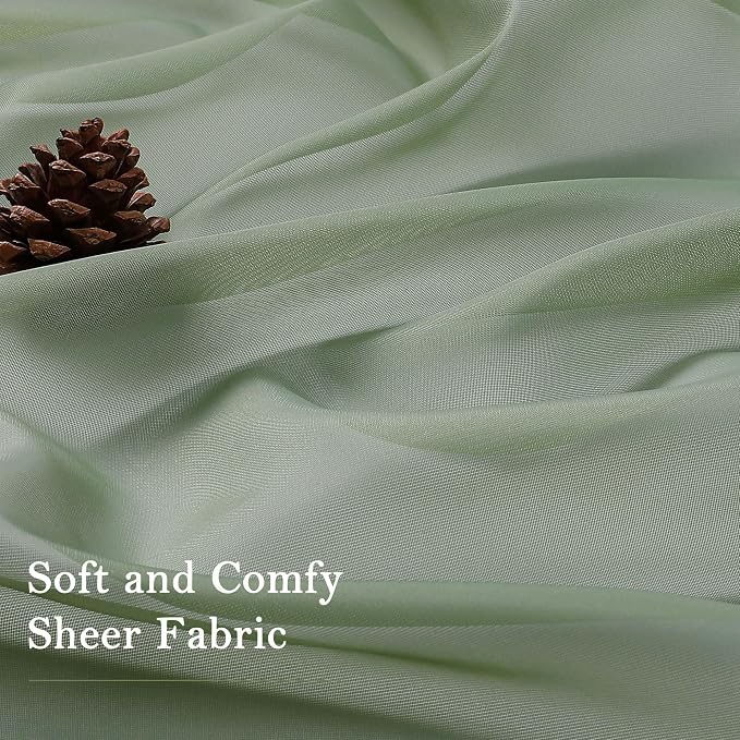 Lecloud Sage Green Sheer Curtains 84 Inches Long 2 Panels Set, Solid Airy Voile - Image 9