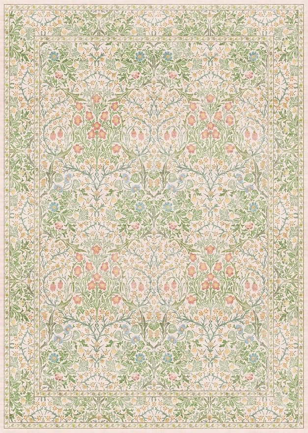 Hazo Haus Beige Green Bedroom Rug 5x7 Area Rug - Image 2