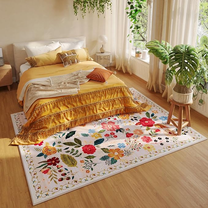 Rugcomf Area Rugs 9x12 Living Room Clearance Washable Boho Rug Non Slip Floral - Image 4