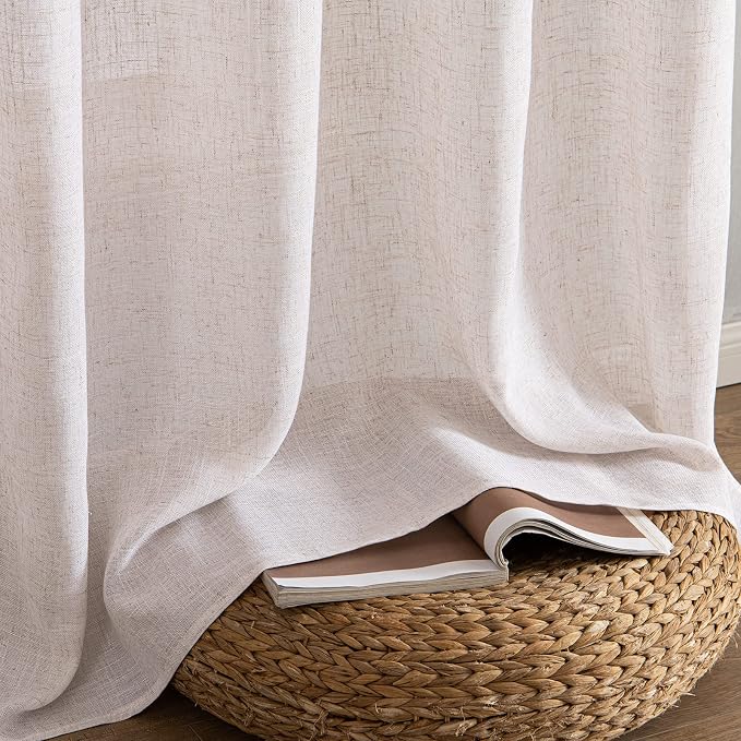 MIULEE Natural White Linen Curtains 98 Inch Length 2 Panels - Image 7