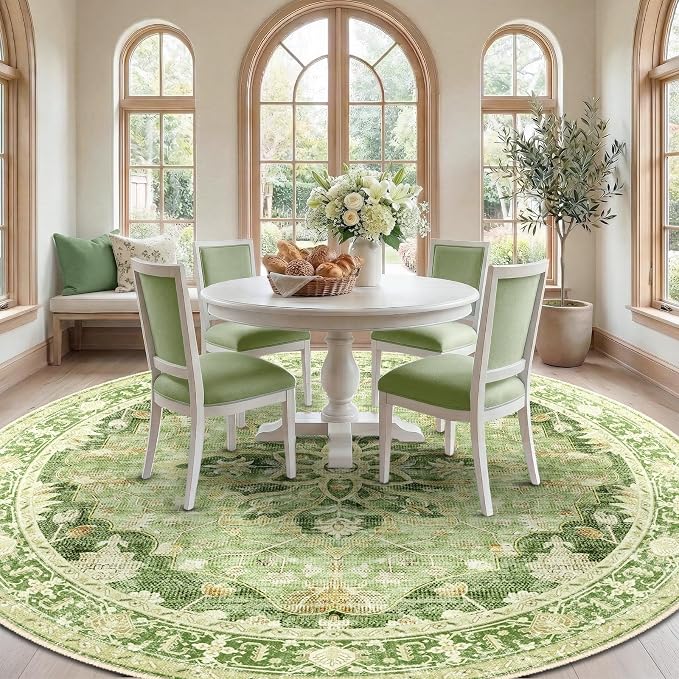 Area Rugs 8ft Washable Non-Slip, Floral Vintage Distress Print Pattern - Image 2