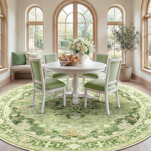 Area Rugs 8ft Washable Non-Slip, Floral Vintage Distress Print Pattern - Image 2