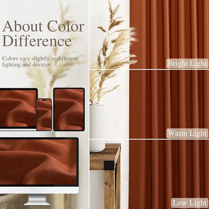 Nanspring Terracotta Linen Blend Semi Sheer Curtains 86 Inches Long 2 Panel Set - Image 4