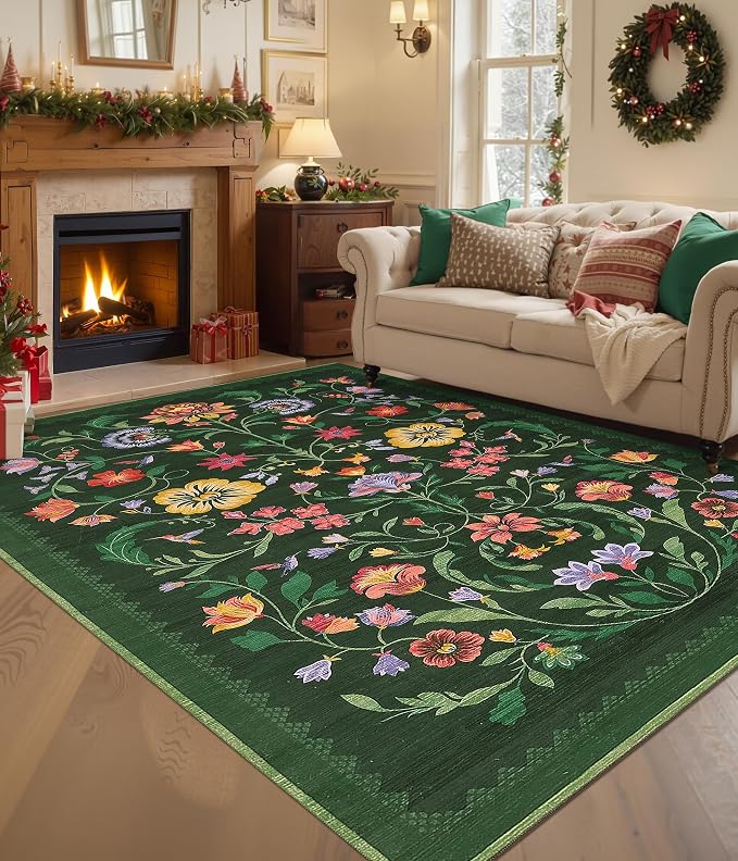 Washable Rug 8x10 Area Rugs for Living Room, Protea Floral Rug for Bedroom - Image 8