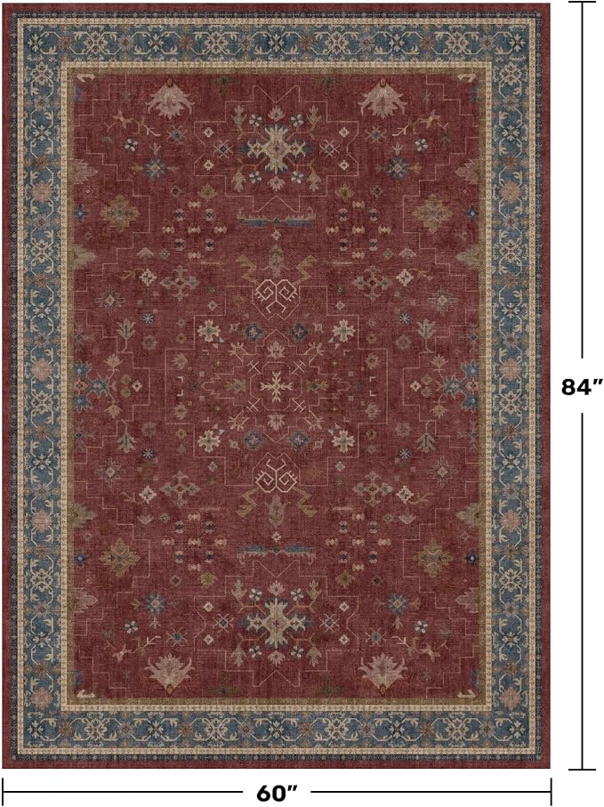 5x7 Boho Dark Red Rug for Living Room - Image 2