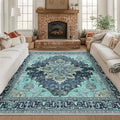 RELEANY Area Rugs Square 8ft Washable Non-Slip, Floral Vintage Distress Print by RELEANY