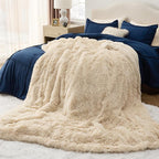Bedsure GentleSoft Fluffy Beige Blankets Queen Size - Image 6