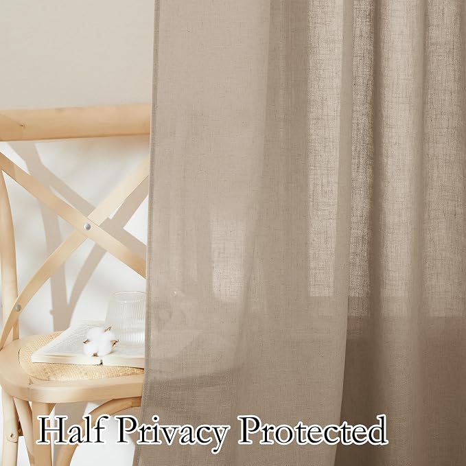 RYB HOME Natural Linen Blend Sheer Curtains - Image 3