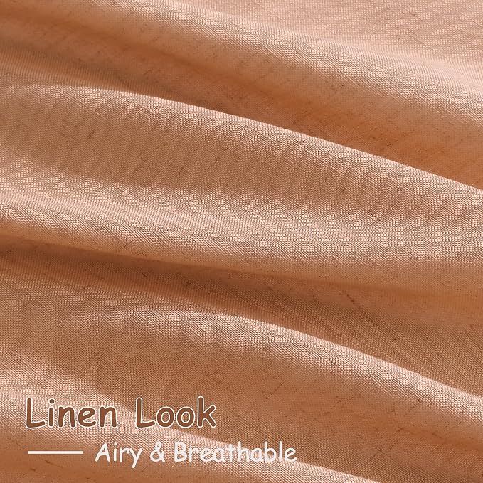 Nanspring Peach Quartz Linen Curtains 108 Inch Length 2 Panel Set Back Tab Loop - Image 4