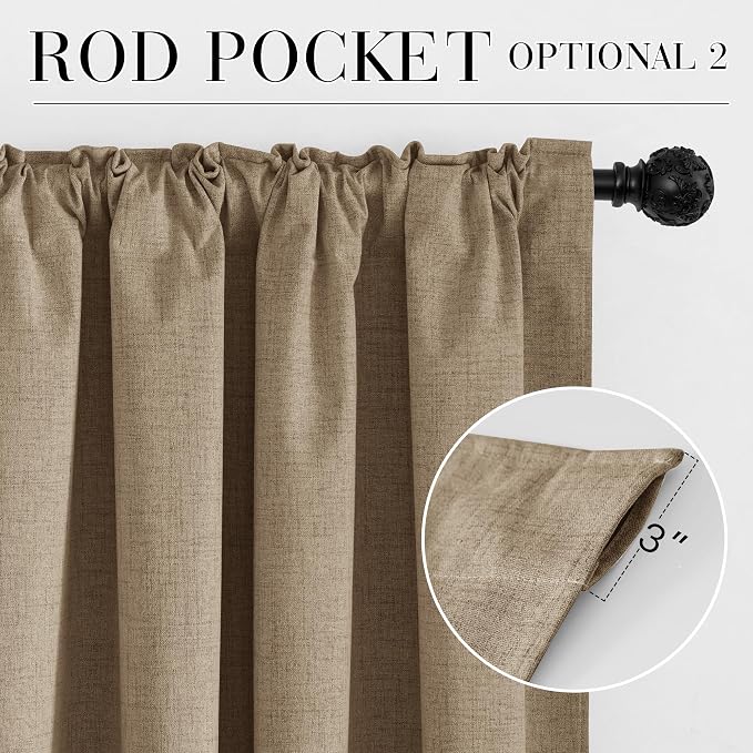 RYB HOME Burlap 100% Blackout Linen Curtains 72 inch Long, Thermal Insulated & - Image 6