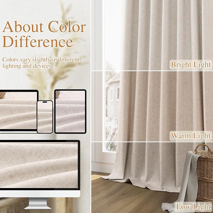 Guken Oatmeal 100% Blackout Curtains 84 Inch Length 2 Panels Set - Image 7
