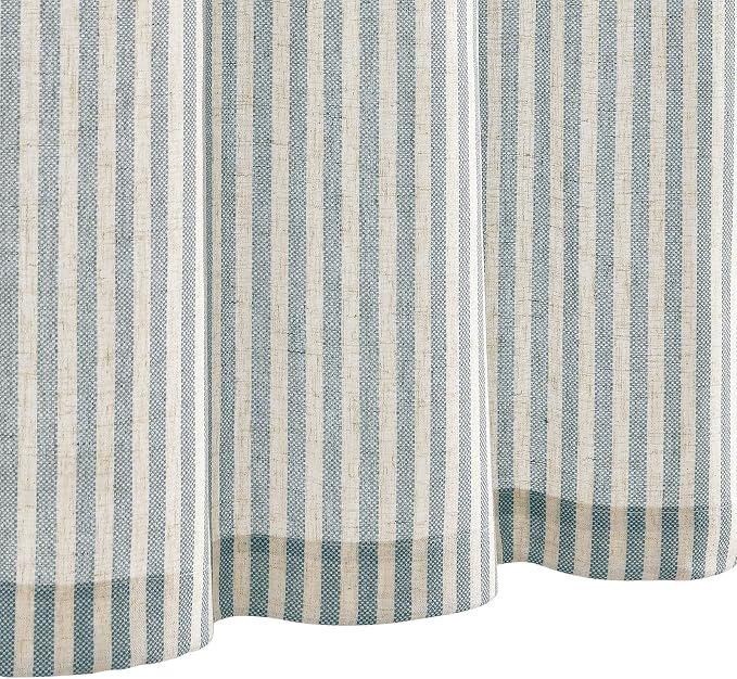 jinchan Tie Up Linen Textured Striped Bow Tie Curtain - Image 7