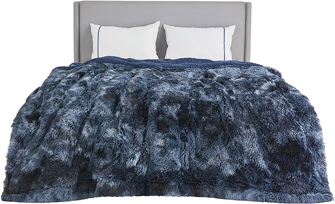 Bedsure GentleSoft Fluffy Tie Dye Navy Blue Blankets Queen Size by BEDSURE