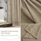 LAMIT Taupe Sheer Linen Curtains, 102 inch Light Filtering Semi Sheer Panels - Image 6