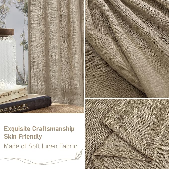 LAMIT Taupe Linen Curtains for Living Room 84 inch Length 2 Panels, Light - Image 6
