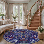 Round Area Rug for Living Room: 6 ft Floral Washable Circle Rug Soft Boho - Image 2