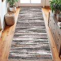 Lansny Modern Abstract Runner Rug 2.6x8, Dark Light Brown White Washable by lansny