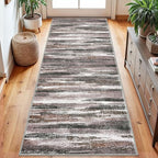 Lansny Modern Abstract Runner Rug 2.6x8, Dark Light Brown White Washable by lansny