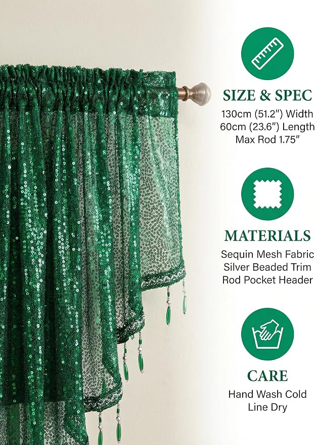 Molaxhome Swag Curtain 51 inch Length Rod Pocket Scalloped Curtain Valance - Image 3