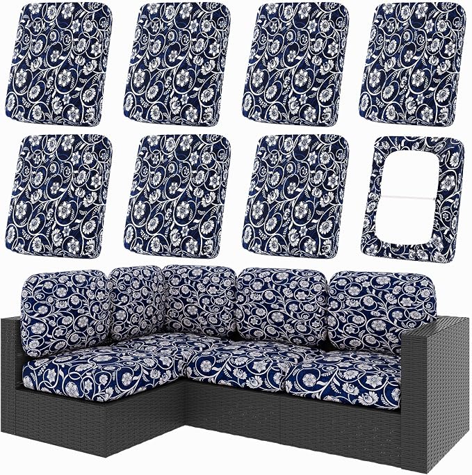 hyha 8Pcs Patio Cushion Covers, Stretch Outdoor Couch Cushion Covers Replacement by hyha