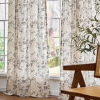Lazzzy Farmhouse Linen Curtains Black Floral Curtains 96 Inch Length Back Tab - Image 7