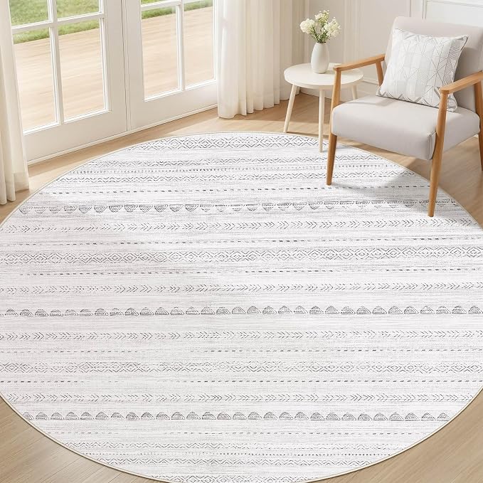 Nakagishi Round Rug Boho Area Rugs: 8x8 Washable Large Circle Neutral Soft - Image 8