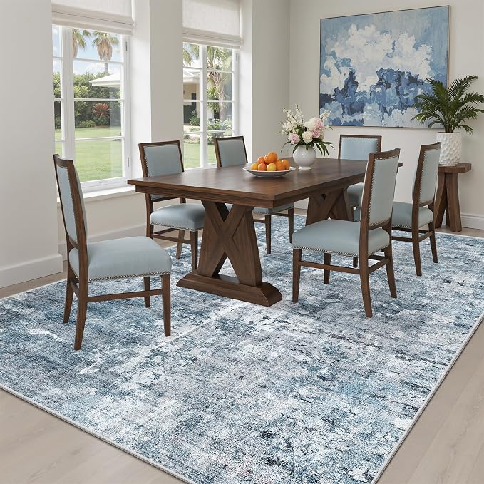 Area Rug 6x9 Abstract Rugs for Living Room 6 x 9 Washable Rugs Blue Non Slip - Image 4