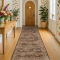 Hazo Haus Brown Earthy Boho Washable 3x10 Extra Long Hallway Runner Rug by HazoHaus