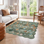 Floral Square Area Rug for Family: Washable 5x5 Scalloped Carpet for Living - Image 2