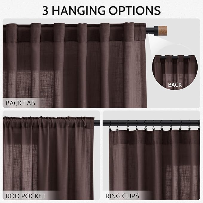 Coffee Brown Linen Curtains for Living Room 126 Inches Long Light Filtering - Image 2